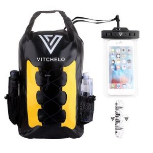vitchelo dry bag backpack 30L waterproof bag for water sports like kayaking, camping or fly fishing includes waterproof pouch