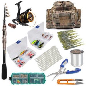 dr.fish 125 pieces fishing kit includes 6ft rod, size 3000 reel, tackle bag and full accessories