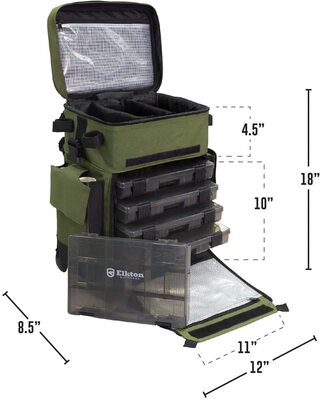 Elkton Outdoors Fishing Gear Tackle Bag with two heavy-duty wheels and Extendable Handle